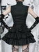 Schwarz 1980er Steampunk Solide Reißverschluss Gürtel Kleid