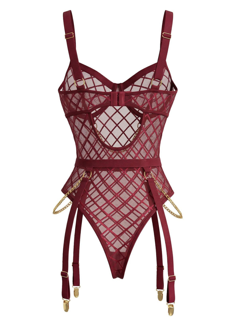 1970er Riemchen Ketten Akzente Durchsichtig Netz Lingerie