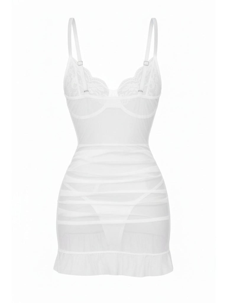 1980er Slip Spitze Bügel Durchsichtig Rüschen Nachthemd