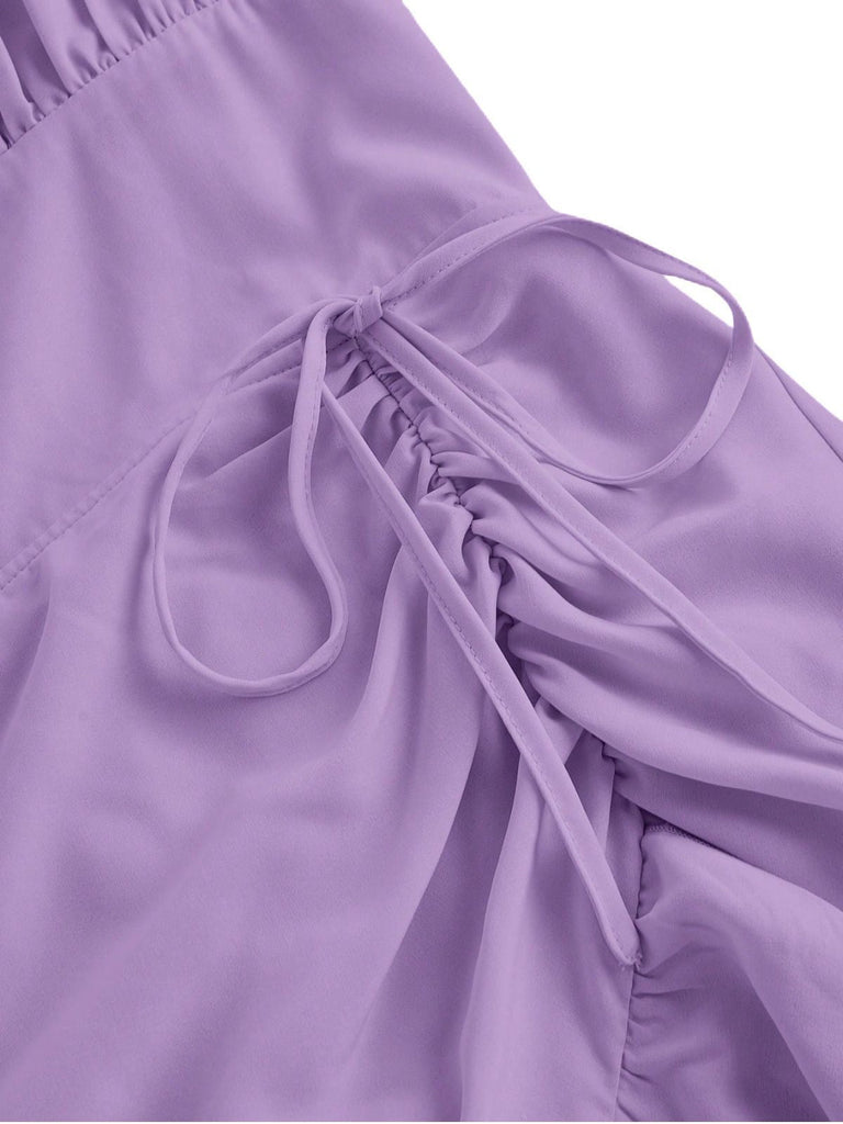 1950er Träger Gerafft Gestuft Rüschen Saum Kleid