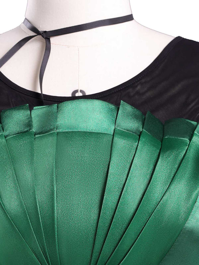 Grün 1950er Wednesday Addams Inspiriert Satin Kostüm Set