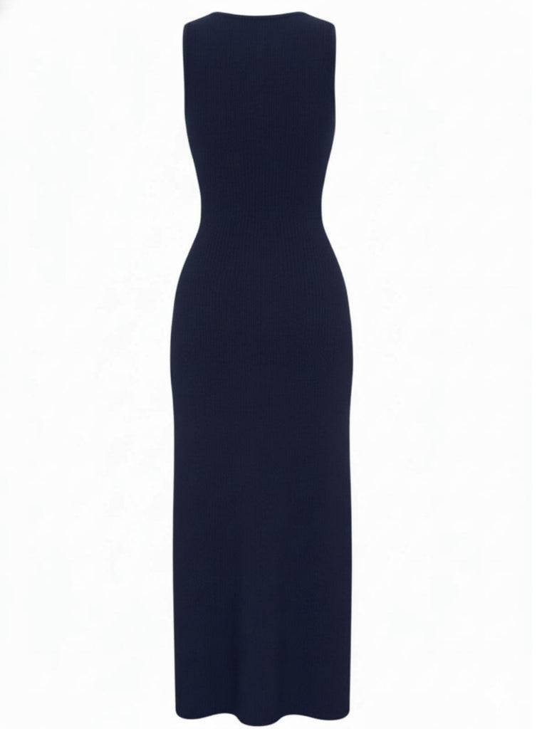 1960er Solide Ärmellos Einreihig Stricken Kleid