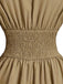 Beige 1960er Puffärmel Elastisch Geschnürt Taille Kleid