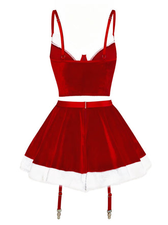 2PCS 1970 Weihnachten Samt Top & Rock Set