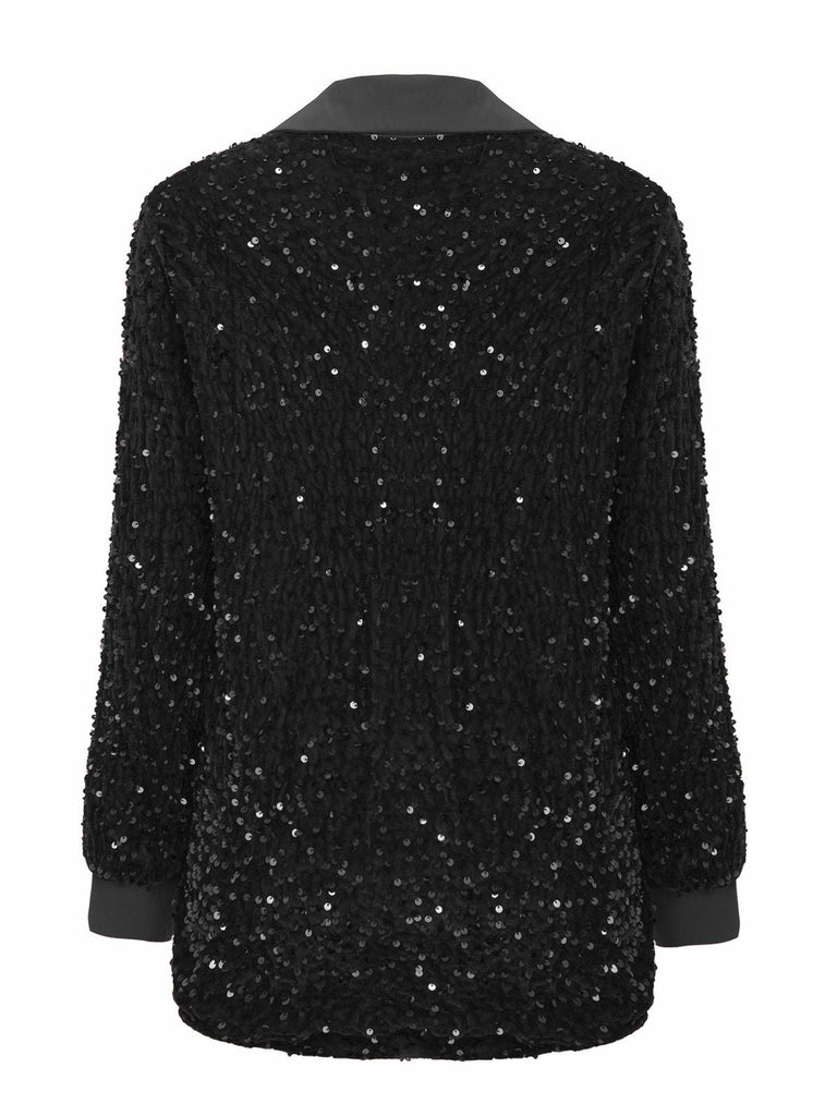 1940er Solide Samt Pailletten Revers Bluse