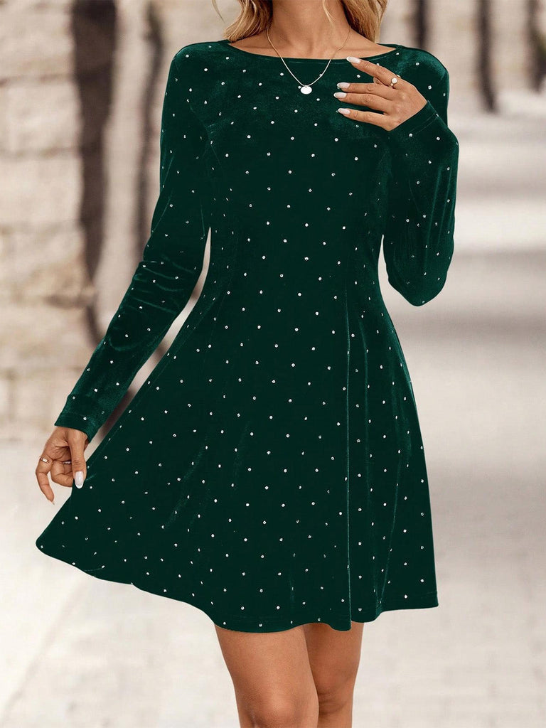 1980er Samt Strassstein Tailliert Party Kleid