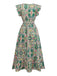 Grün 1970er V-Ausschnitt Paisley Rüschenärmel Kleid