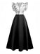 1930er Blumen Rüschenärmel V-Ausschnitt Patchwork Kleid