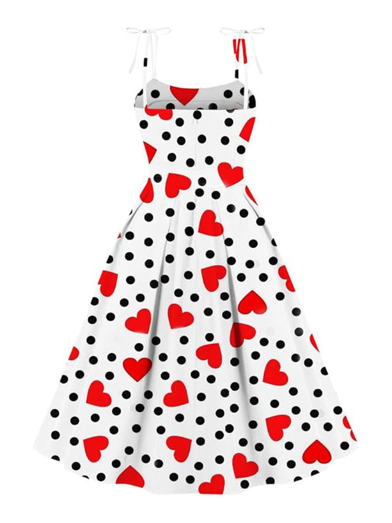 Weiß 1950er Valentinstag Polka Dots Herz Kleid