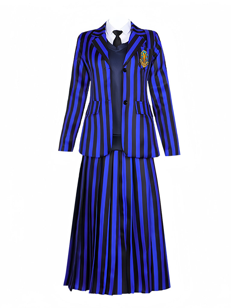 Blau 1940er Streifen Wednesday Addams Uniform Set