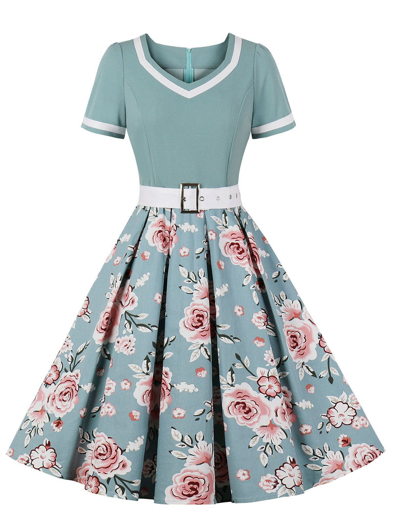 1950er Floral Patchwork Swing Kleid