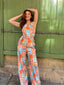 1960er Halter Farbblock Blumen Ärmellos Jumpsuit