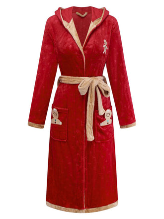 Rot 1940er Weihnachten Lebkuchen Kapuze Flanell Robe