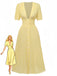 Gelb 1940er Puffärmel Durchgeknöpft Midi Kleid
