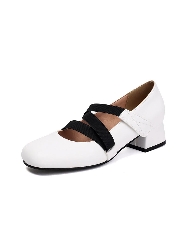 Ballett-Inspiriert Bungee Leder Klobigem Absatz Schuhe