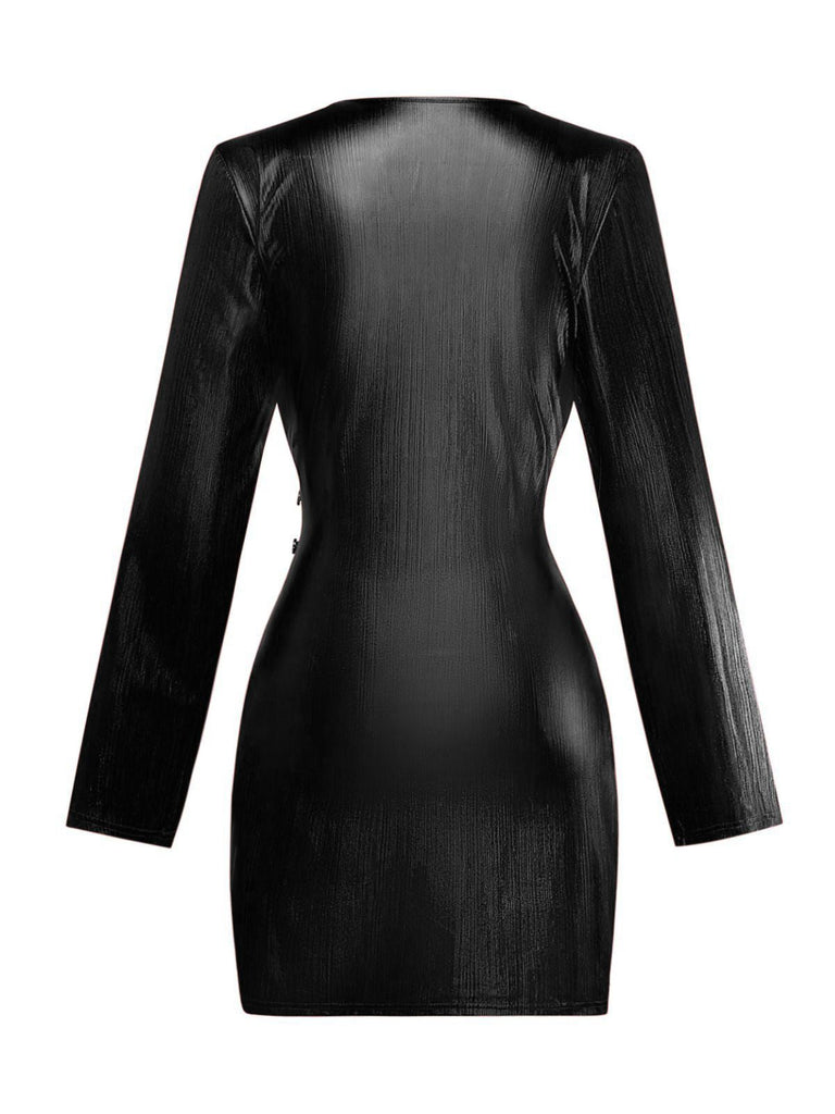 [Vorverkauf] 1960er Solide V-Ausschnitt Schlitz Enges Kleid