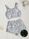 2PCS 1970er Glühend Bunt Drucken Flanell Pajama Set