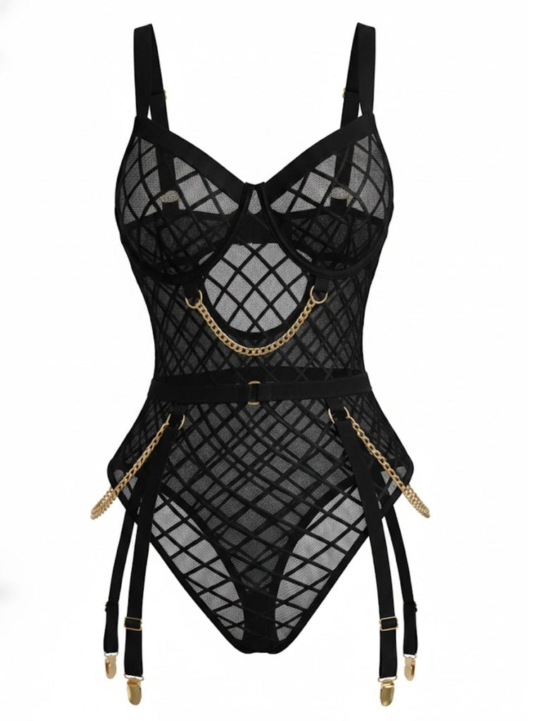 1970er Riemchen Ketten Akzente Durchsichtig Netz Lingerie