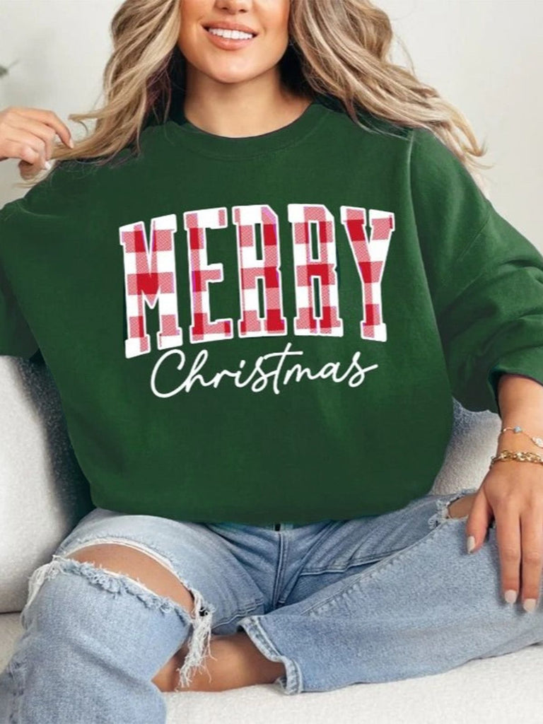 1980er Weihnachten Plaid Brief Sweatshirt
