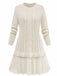 Beige 1940er Solide Zopf Stricken Plissiertes Saum Pullover Kleid