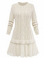 Beige 1940er Solide Zopf Stricken Plissiertes Saum Pullover Kleid