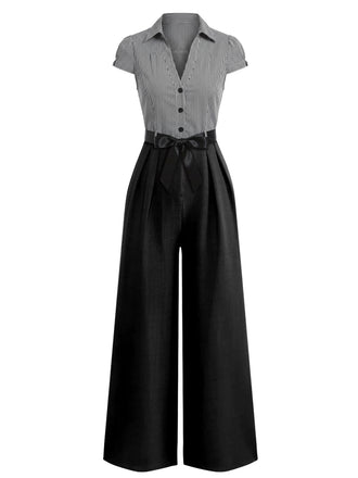 [Vorverkauf] Schwarz 1950er Streifen Schnürung Jumpsuit