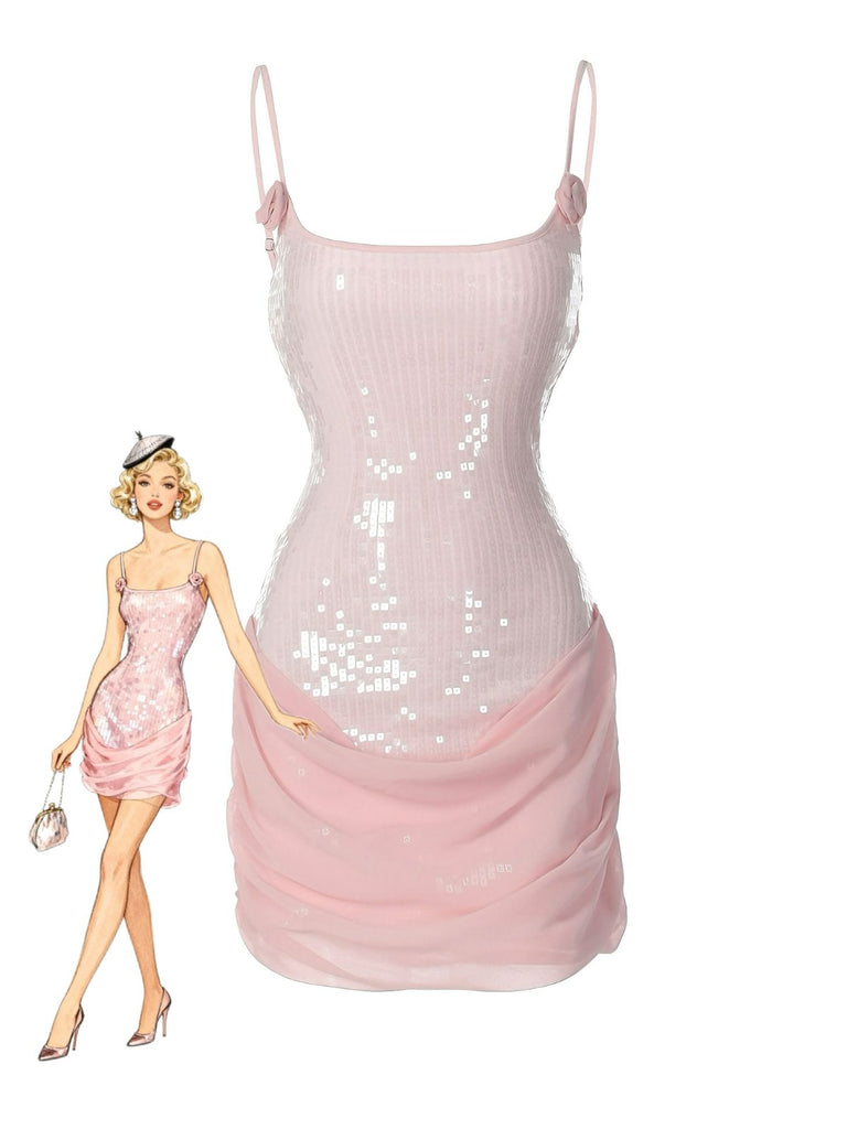 1980er Solide Pailletten Patchwork Mini Kleid