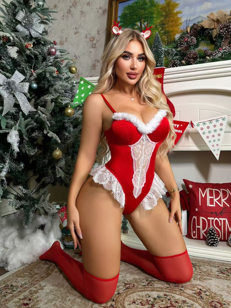 Rot 1980er Weihnachten Strampler Pyjama Set