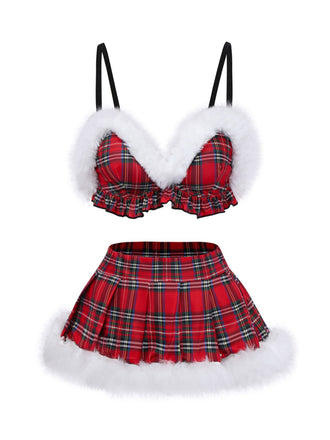 Rot 1960er Plaid Roher Saum Pyjama Sets