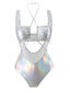 1970er Halter Hohl Metallisch Badeanzug