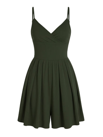 1980er Solide Spaghetti Träger V-Ausschnitt Romper