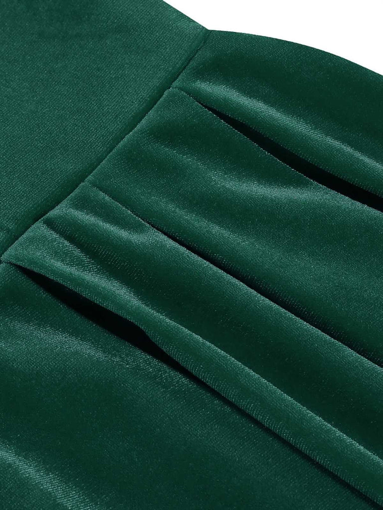 1950er Weihnachten Samt Quadratischer Hals Langarm Kleid