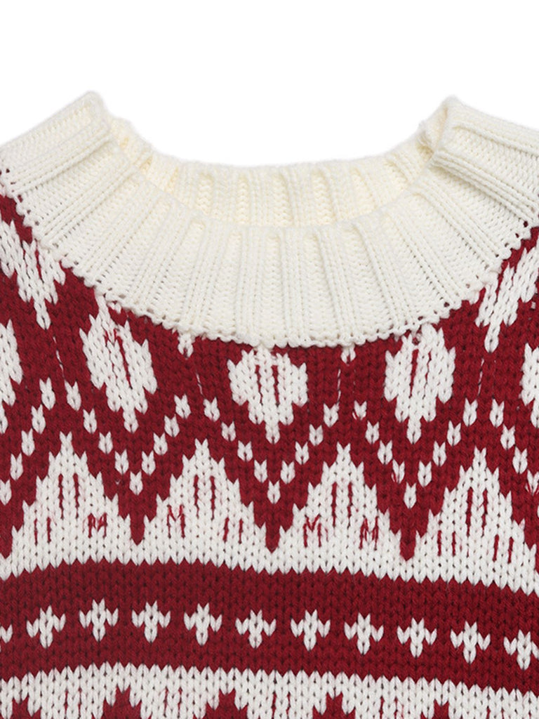 Rot & Weiß 1950er Weihnachten Fair Isle Stricken Pullover