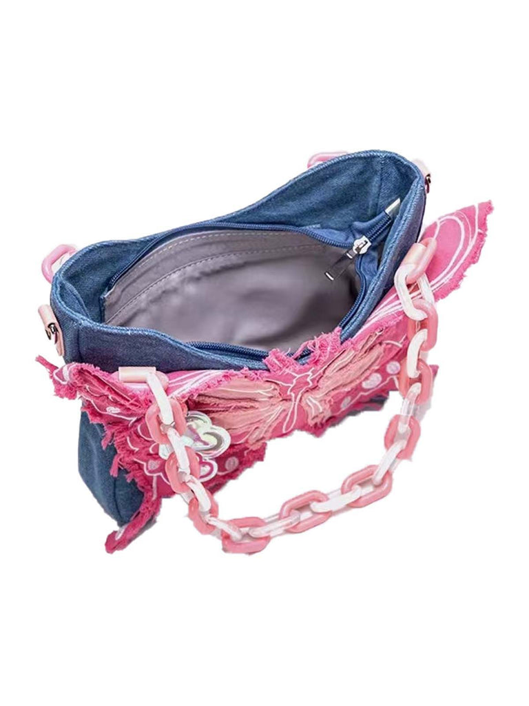 Rosa Zerrissener Denim 3D-Schmetterling Neuartige Tasche
