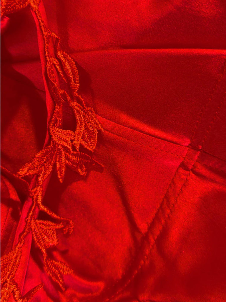 Rot 1930er Spaghetti Träger Spitze Tüll Maxi Kleid