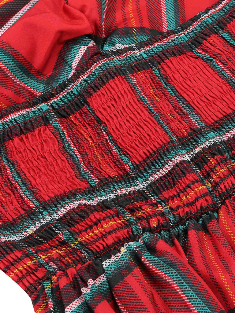 Rot 1950er Halter Weihnachten Plaids Ärmellos Kleid
