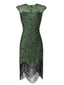 Grün 1920er Pailletten Perlen Gefranst Abend Kleid