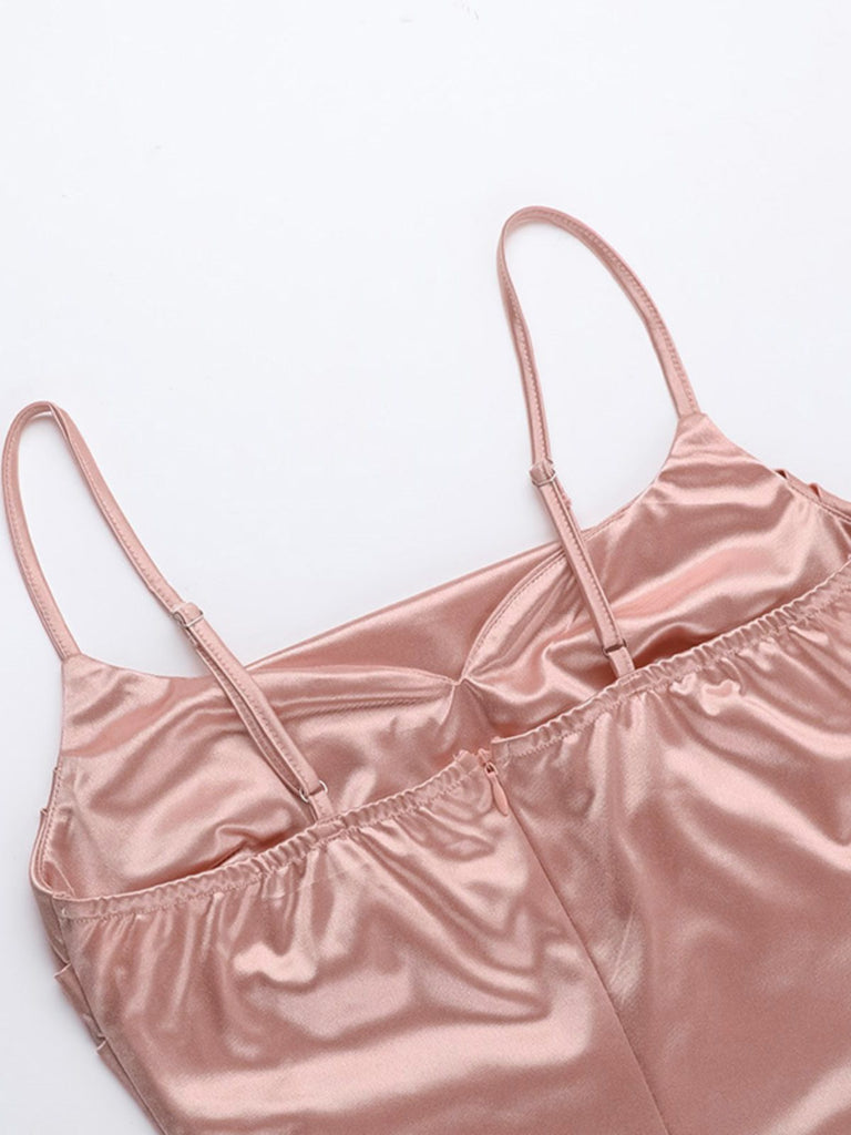 Rosa 1930er Solide Satin Gerüschtes Schlitz Kleid