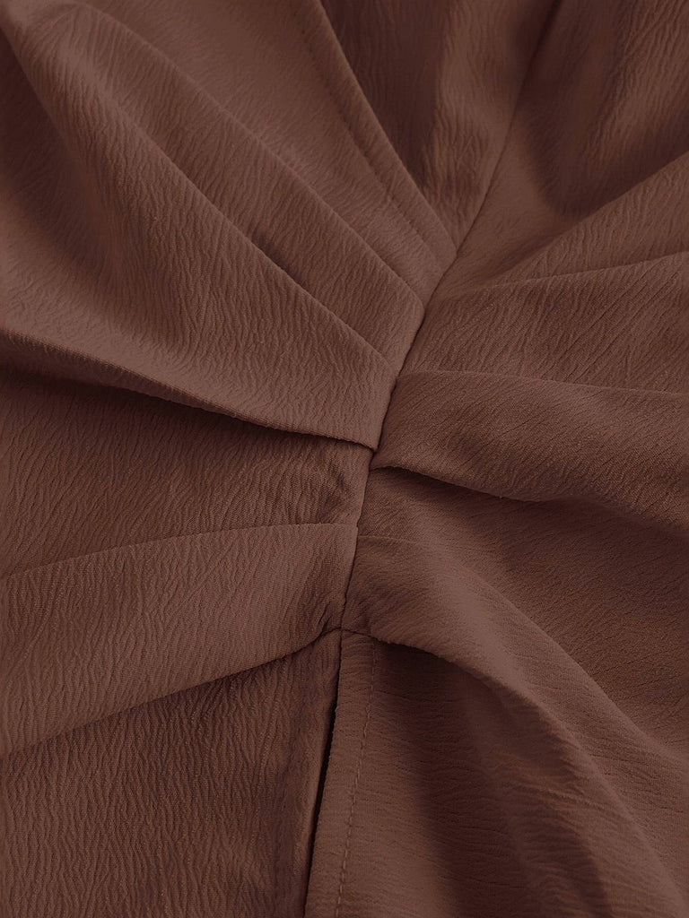 Kaffee 1930er Revers V-Ausschnitt Tailliert Laternenärmel Bluse