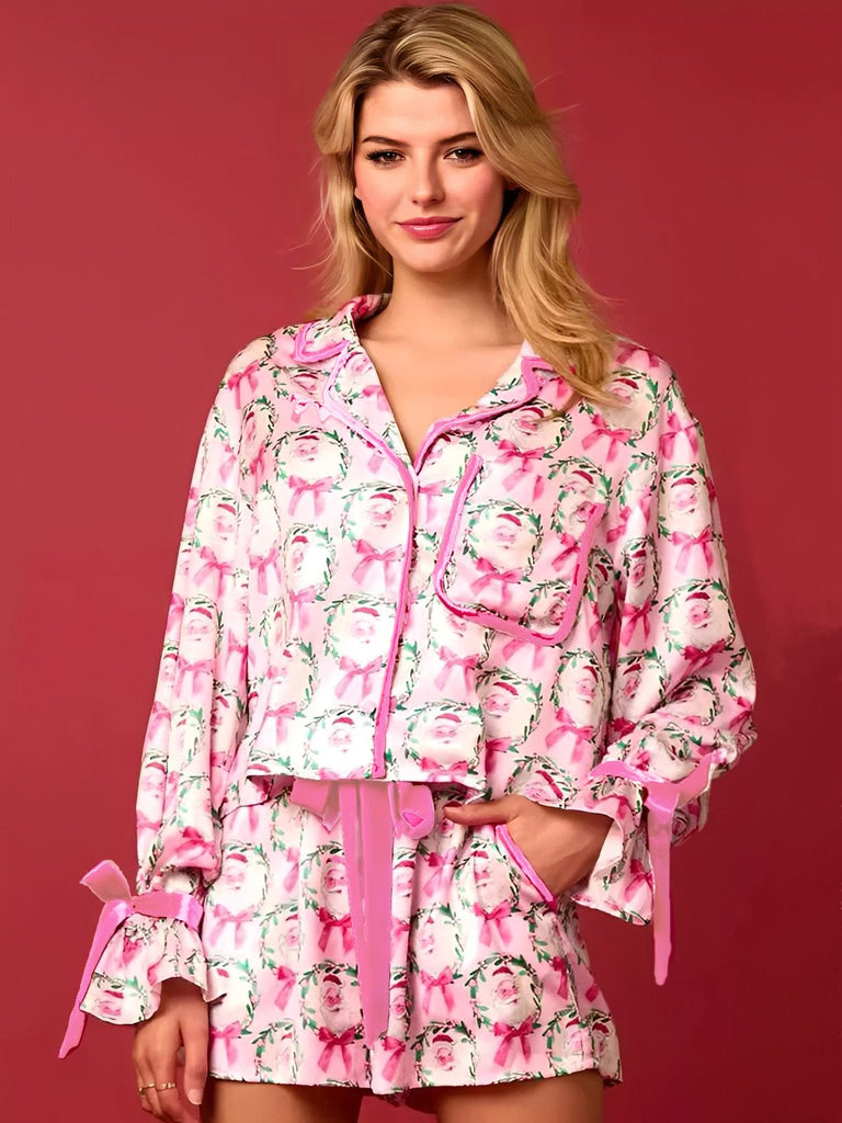 2PCS 1960er Weihnachten Langarm Taste Pyjama Set