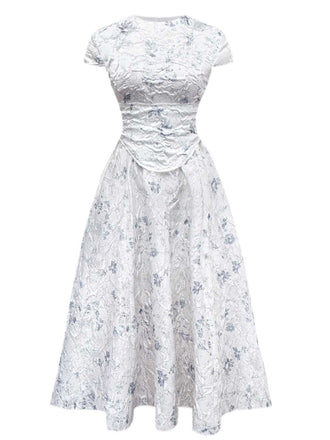 1940er Blumen Crinkle-Jacquard Schnürung Kleid