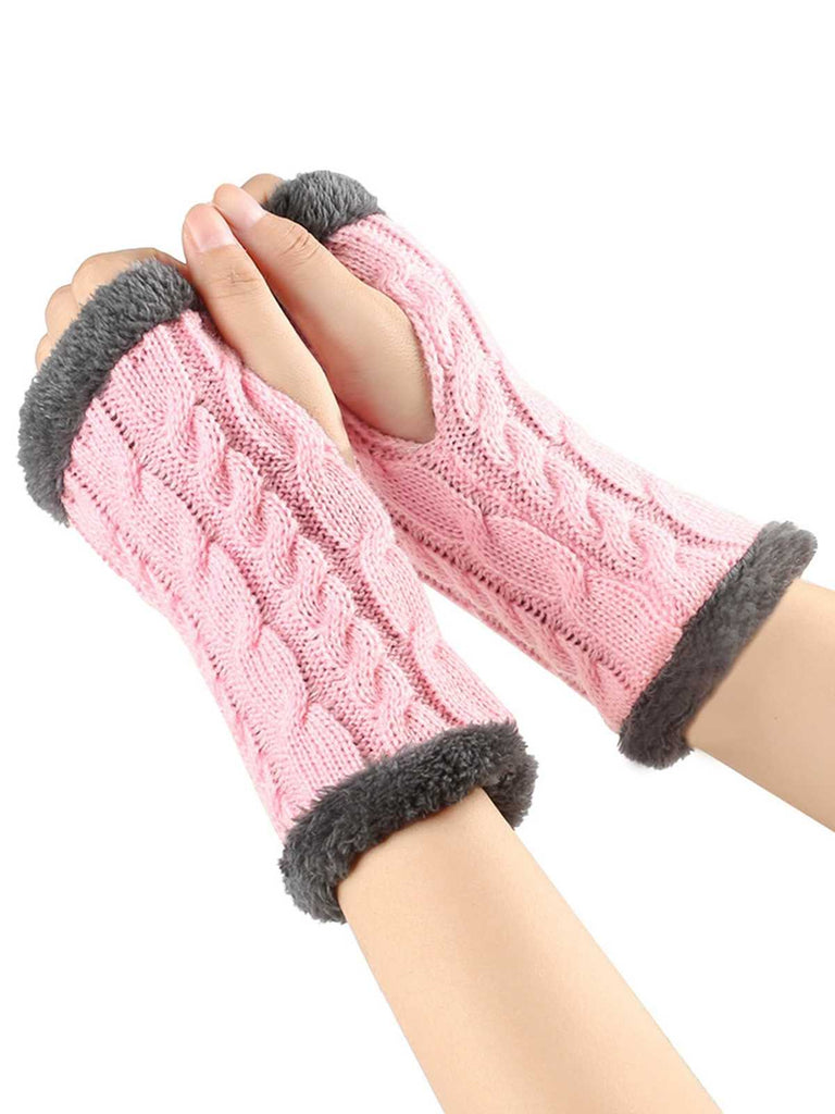Winter Kunstpelzbesatz Stricken Fingerlos Handschuhe
