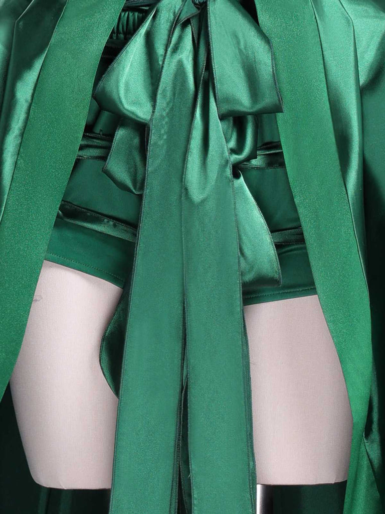 Grün 1950er Wednesday Addams Inspiriert Satin Kostüm Set