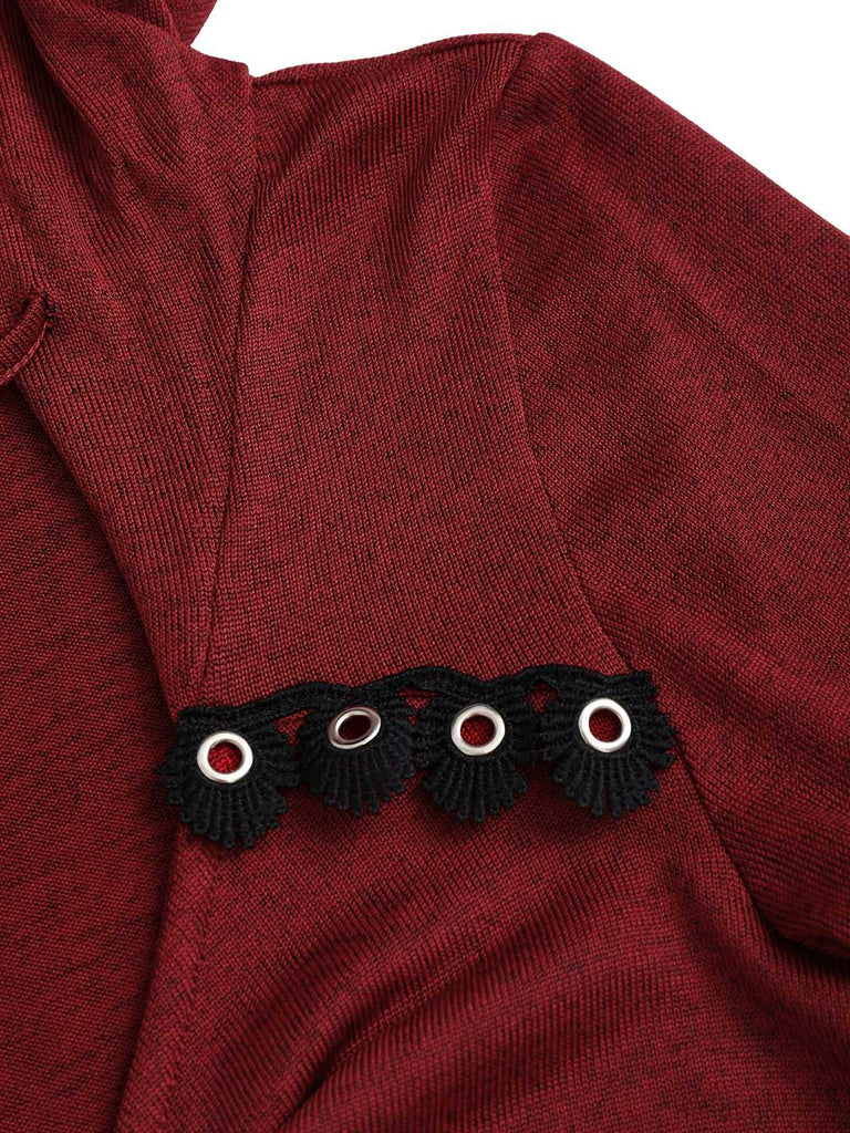 Rot 1980er Gothic Asymmetrischer Saum Hooded Jacke