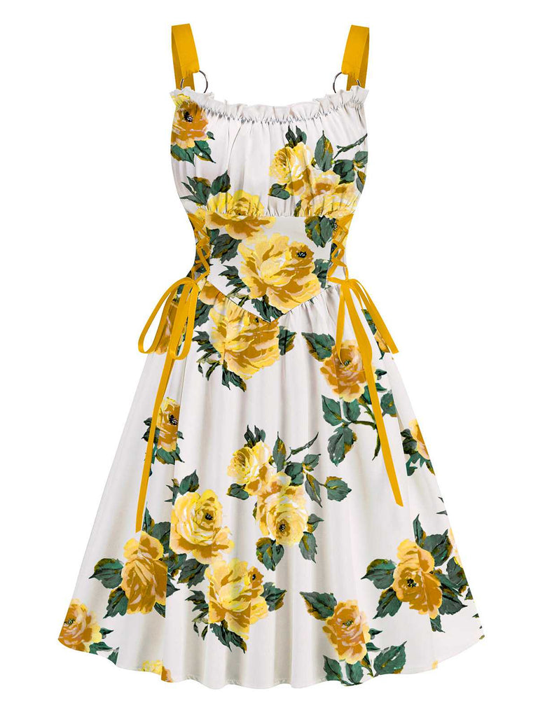 1950er Träger Blumen Schnürung Korsett Kleid