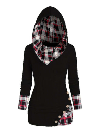 1940er Stricken Plaid Tasten Hooded Pullover