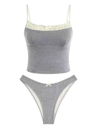 1950er Kariert Spitze Besatz Tankini Set