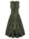 1940er Solide Ärmellos Kordelzug Schnürung Kleid