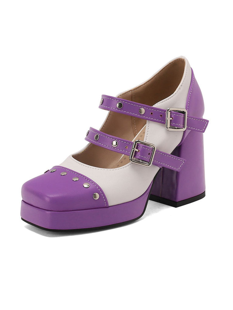 Mary Jane Nieten Quadratisch Zehenbereich Block Absatz Schuhe