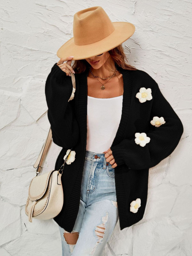 1930er 3D Gänseblümchen Langarm Strick Strickjacke